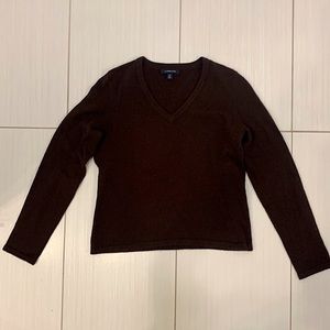 Lands’ End Cashmere Chocolate Brown Long-Sleeved V-neck Sweater